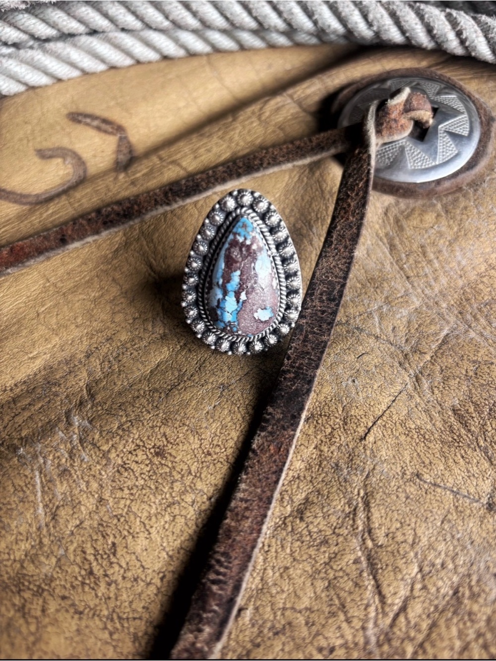 Genuine Golden Hills Turquoise Teardrop Statement Ring